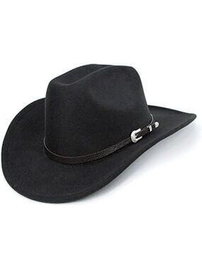 Men's Black Buckle Classic Roll Up Fedora Hat with Buckle Belt Size S-M